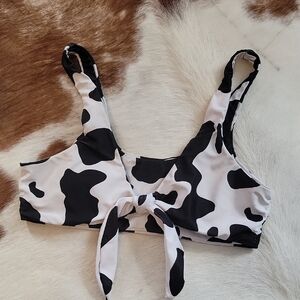 Black & White Cow Print Bikini Top